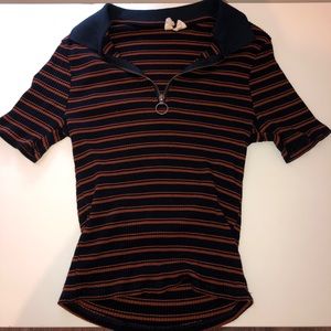 collared quarter-zip striped top